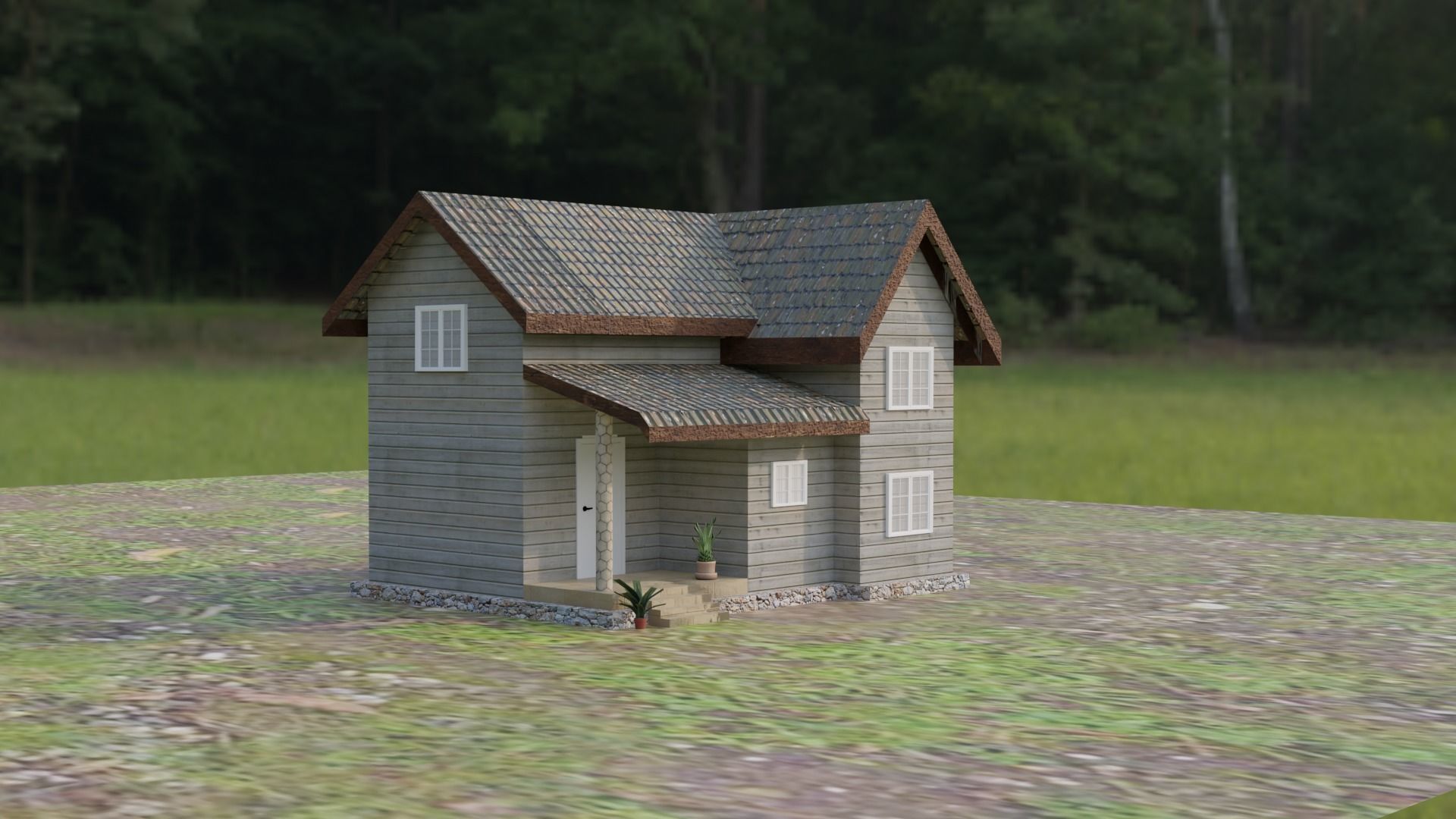 House 3D Lowpoly in woods Low-poly 3D model_2