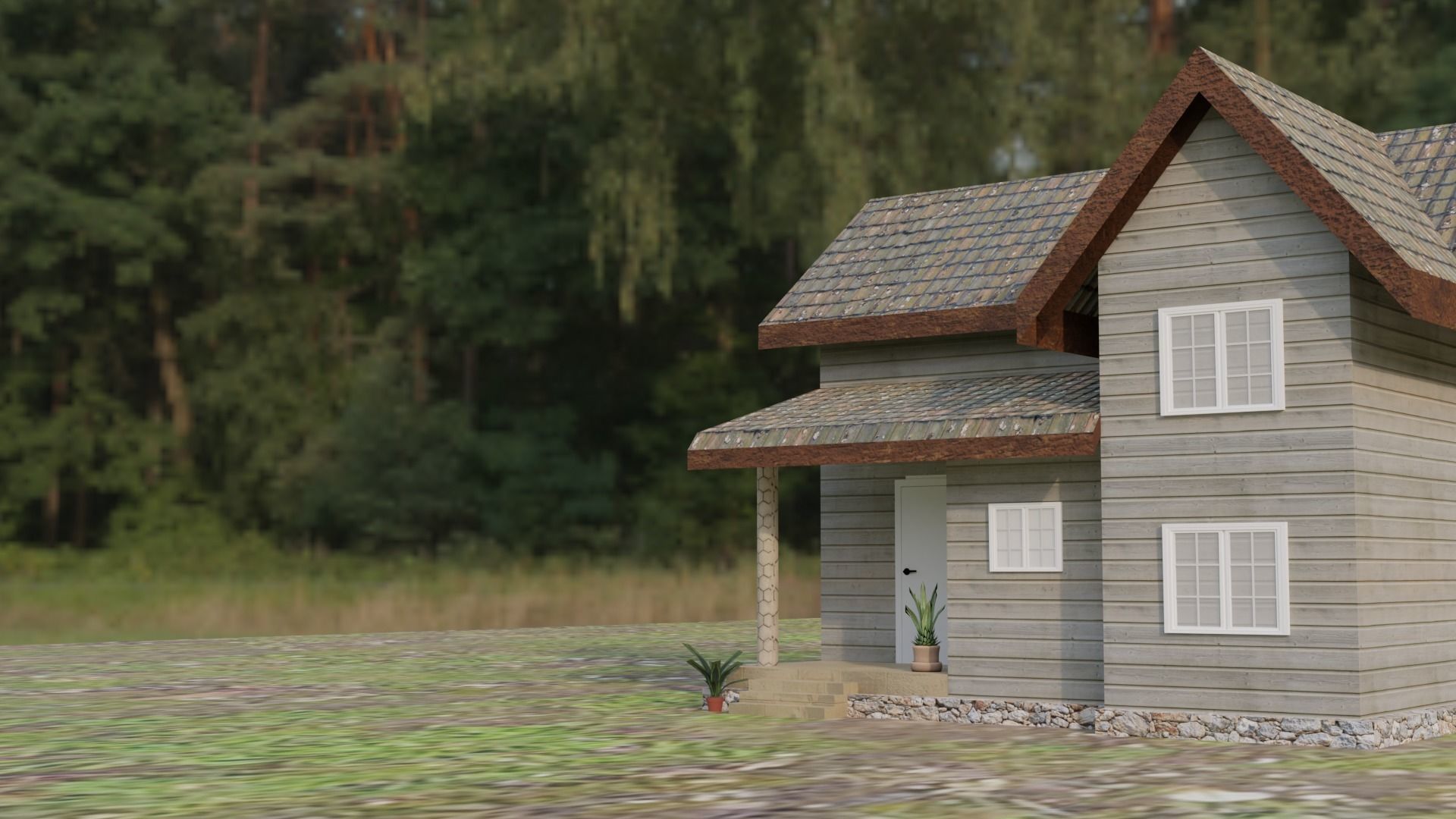 House 3D Lowpoly in woods Low-poly 3D model_3