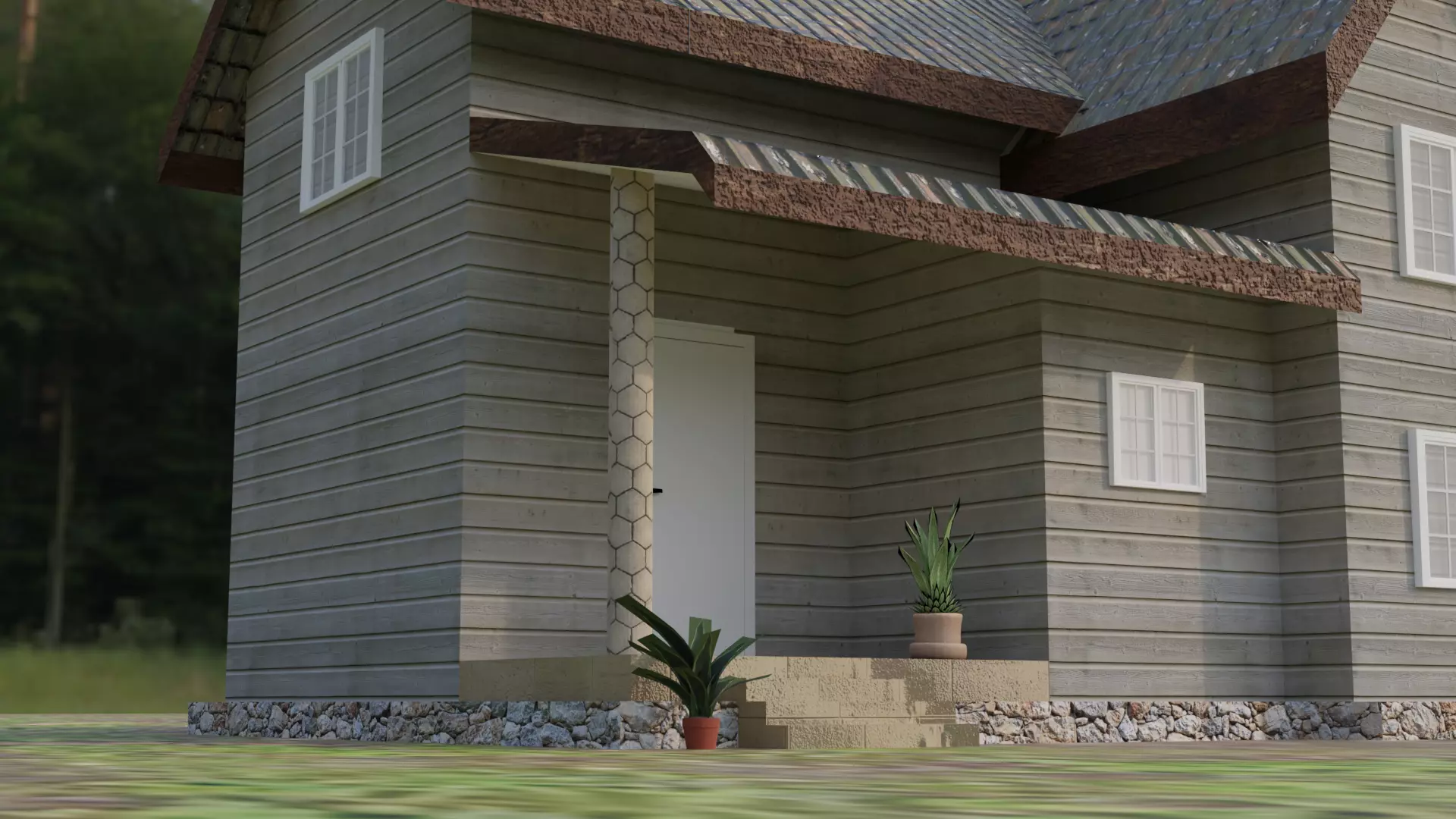 House 3D Lowpoly in woods Low-poly 3D model_0