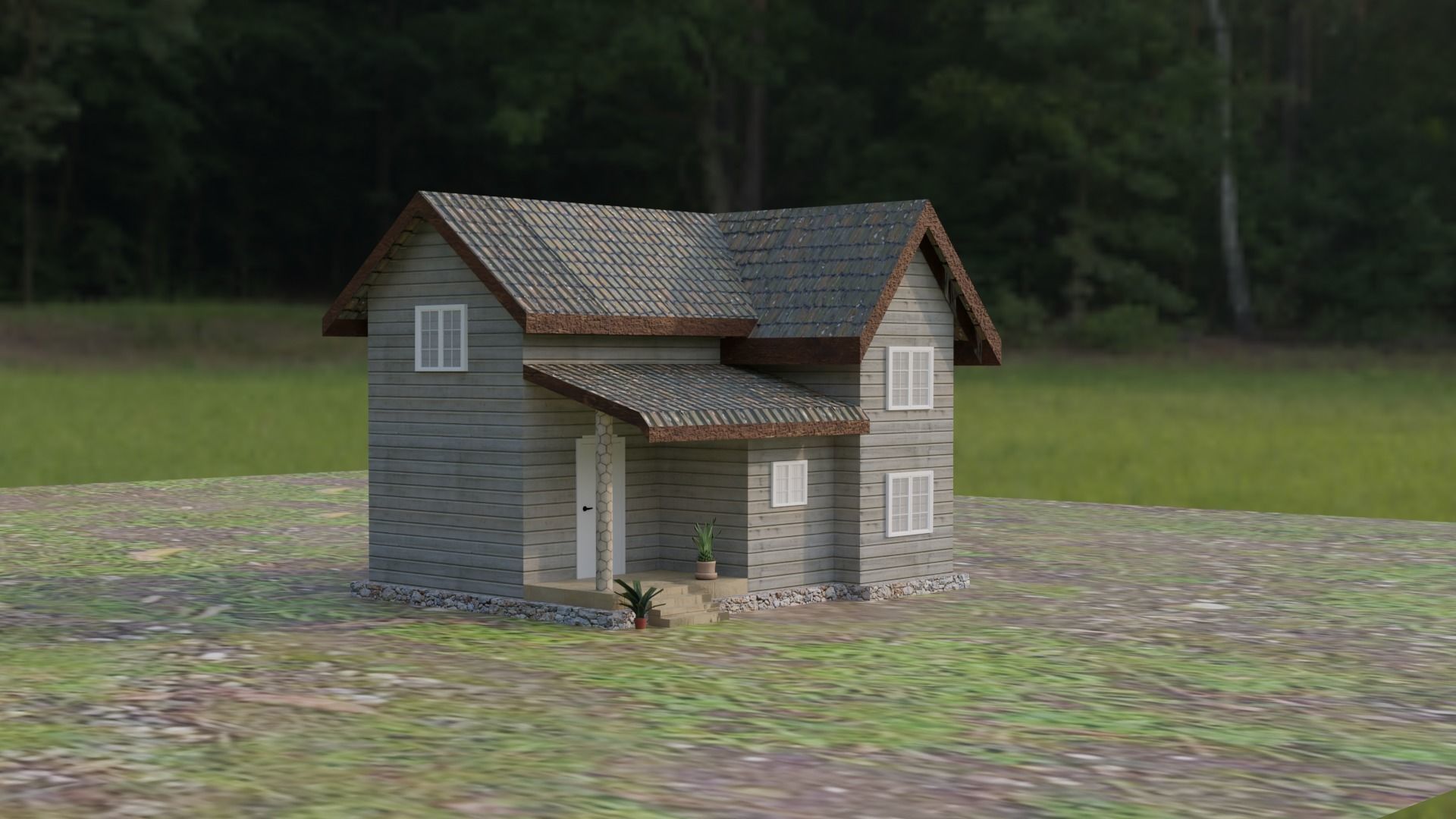 House 3D Lowpoly in woods Low-poly 3D model_4