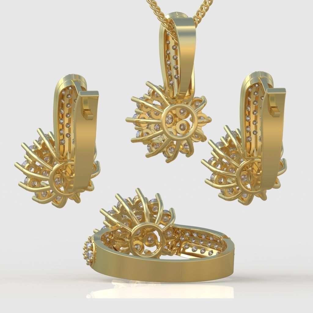 Ring Earring and Pendant Set 3D printable model 0062 3D Model Collection_9