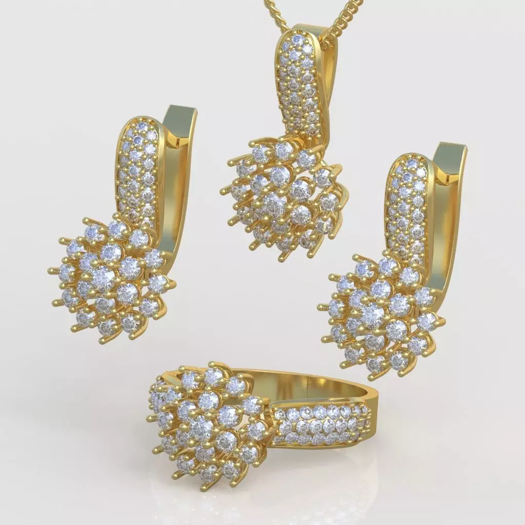 Ring Earring and Pendant Set 3D printable model 0062 3D Model Collection_0