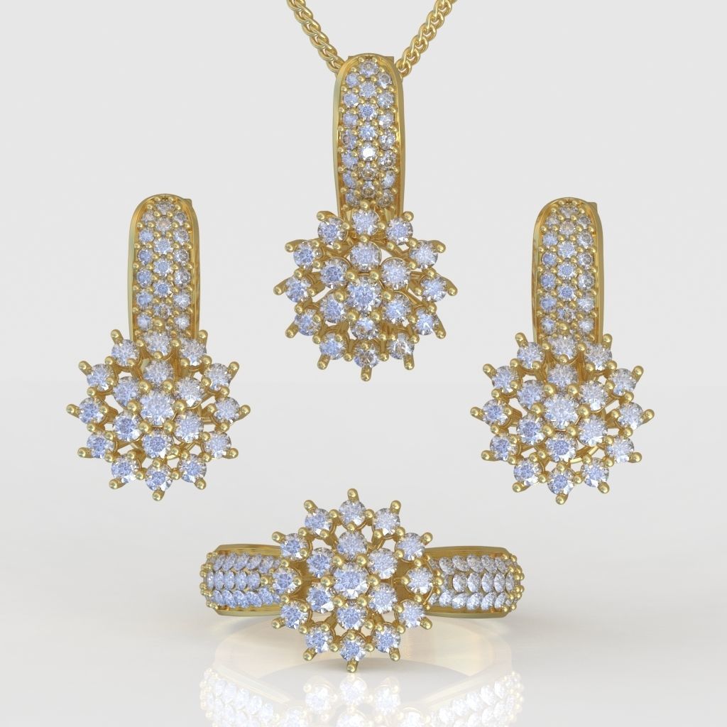 Ring Earring and Pendant Set 3D printable model 0062 3D Model Collection_3
