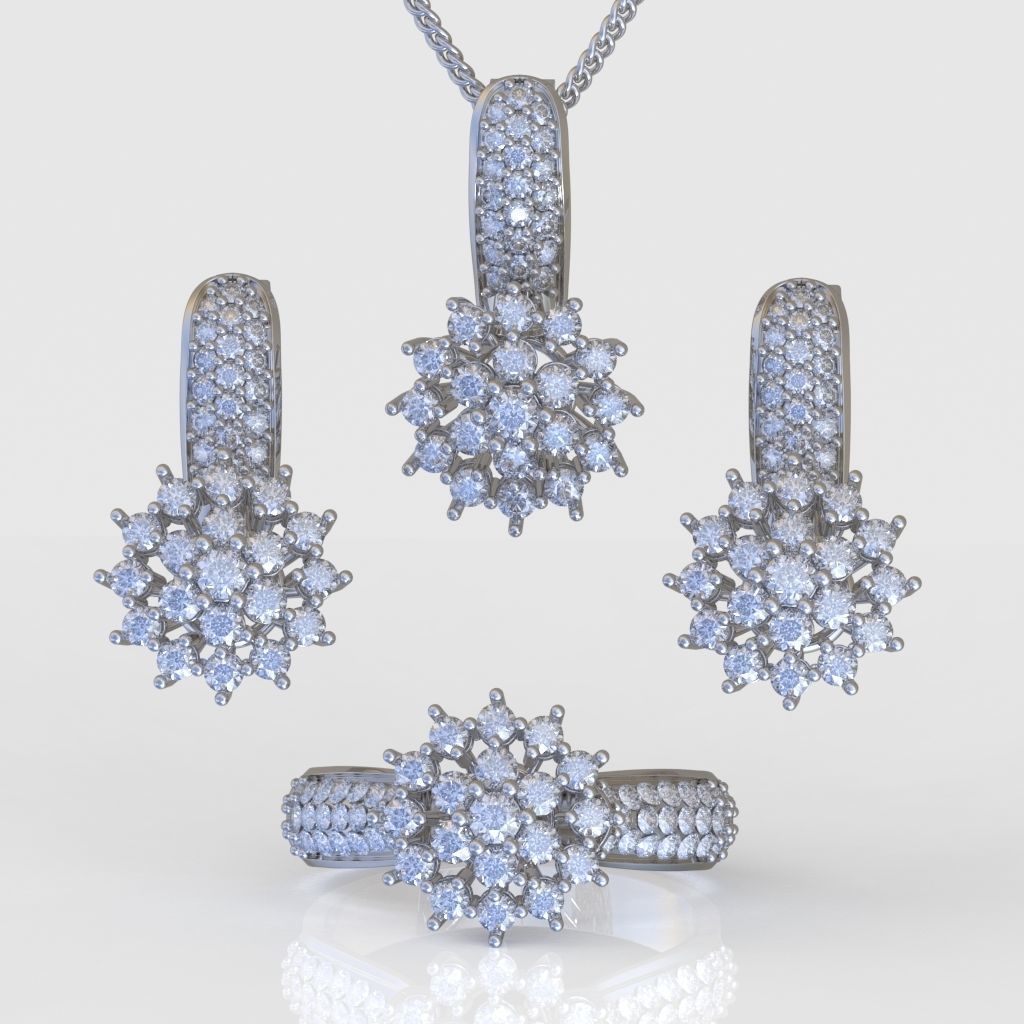 Ring Earring and Pendant Set 3D printable model 0062 3D Model Collection_4