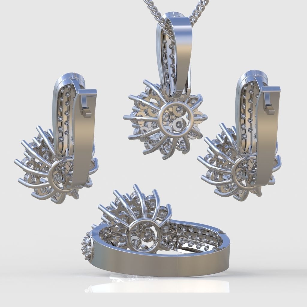 Ring Earring and Pendant Set 3D printable model 0062 3D Model Collection_8