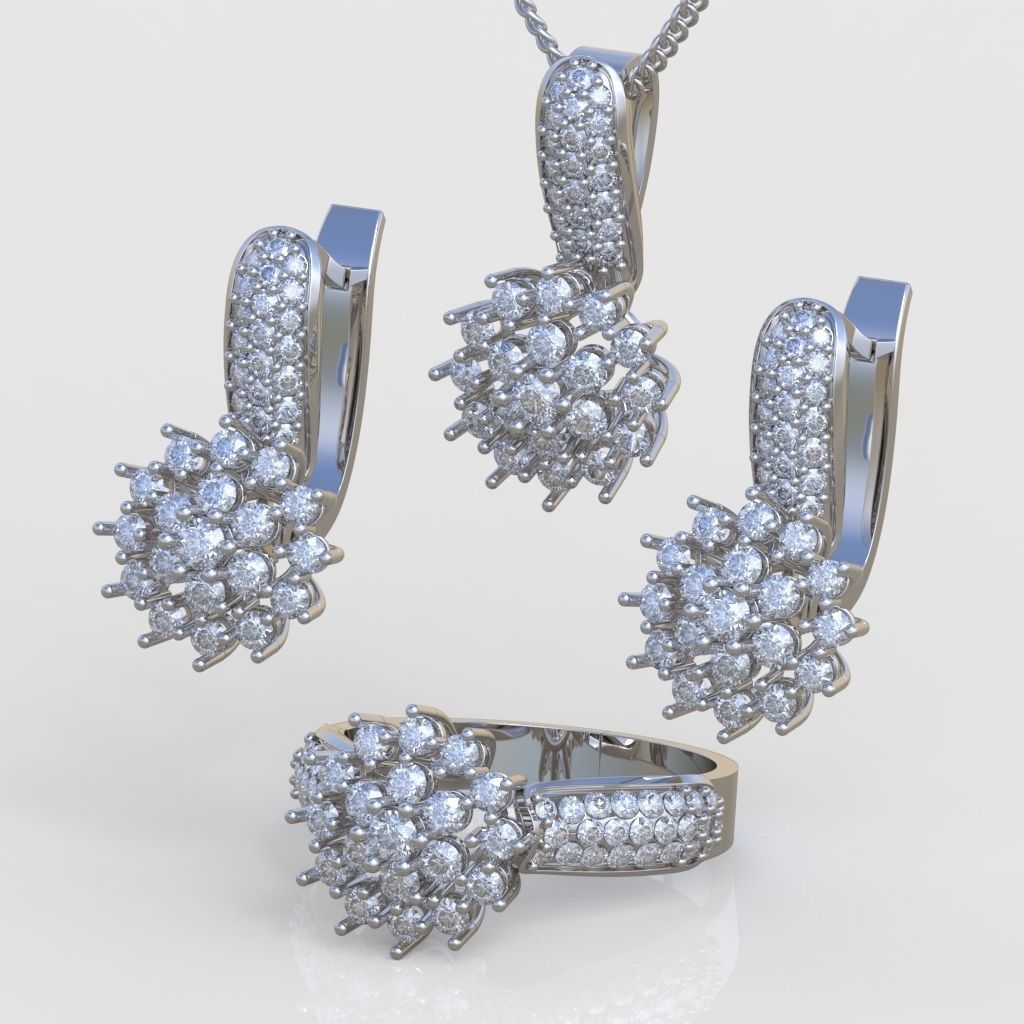 Ring Earring and Pendant Set 3D printable model 0062 3D Model Collection_2