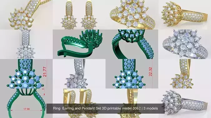 Ring  Earring and Pendant Set 3D printable model 0062