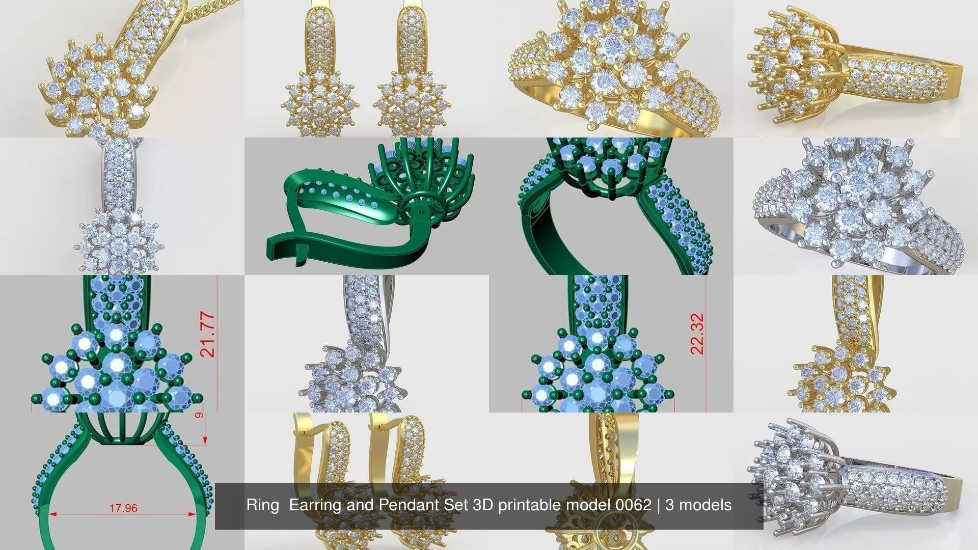 Ring Earring and Pendant Set 3D printable model 0062 3D Model Collection_1