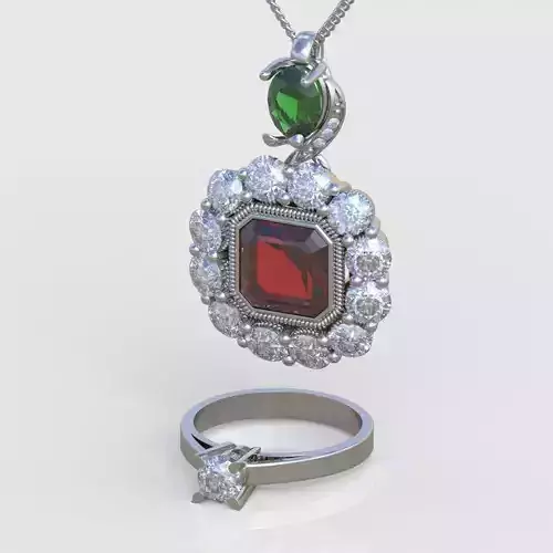 Ring  and Pendant Set 3D printable model 0063 3D Model Collection