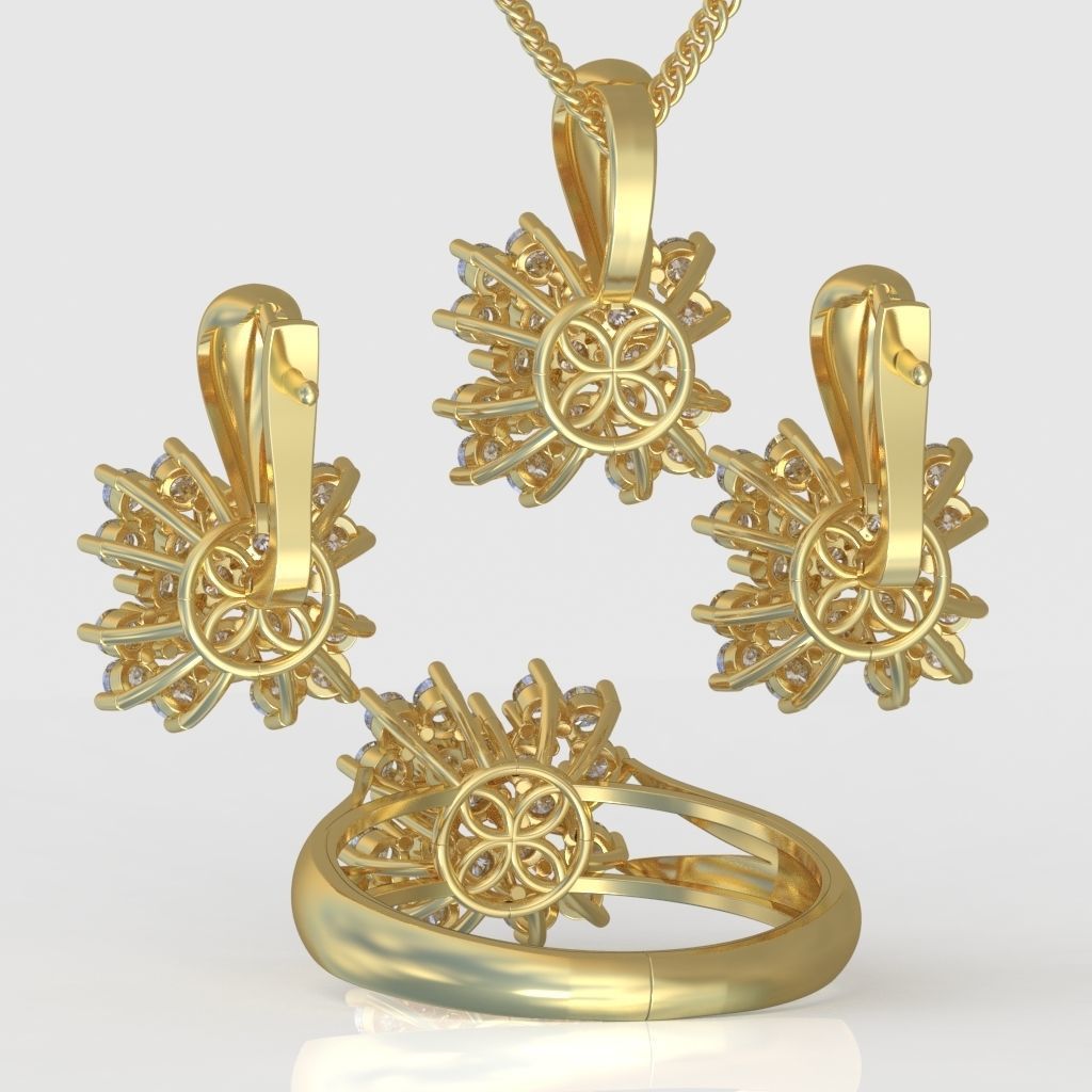 Ring  Earring and Pendant Set 3D printable model 0064 3D Model Collection_8