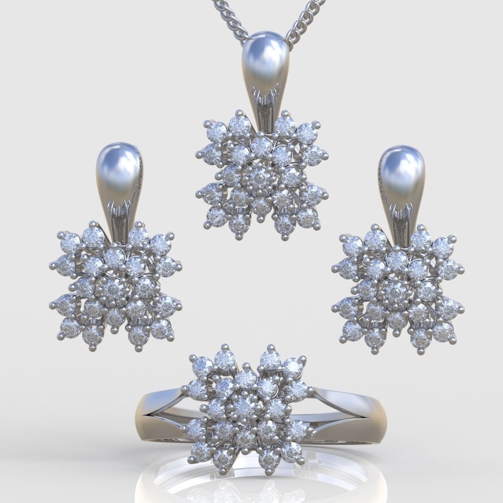 Ring  Earring and Pendant Set 3D printable model 0064 3D Model Collection_4
