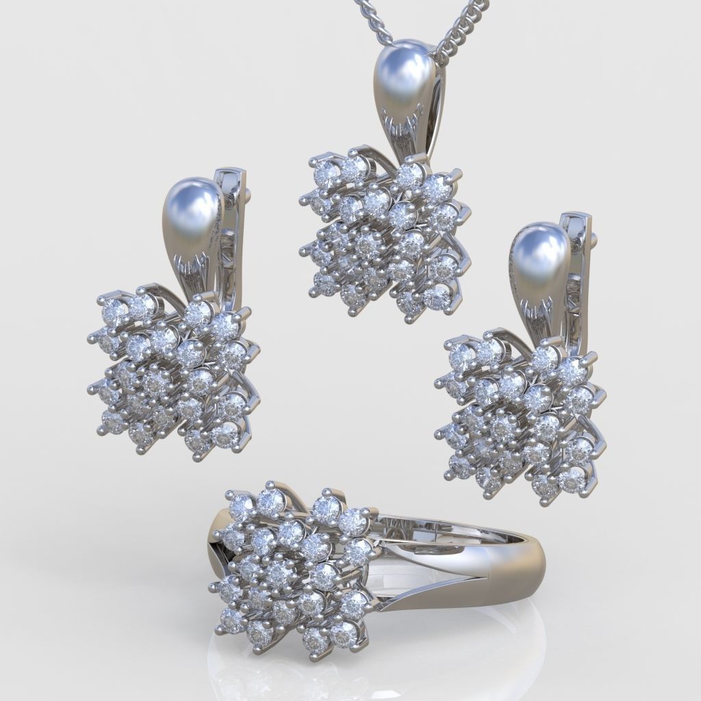 Ring  Earring and Pendant Set 3D printable model 0064 3D Model Collection_2