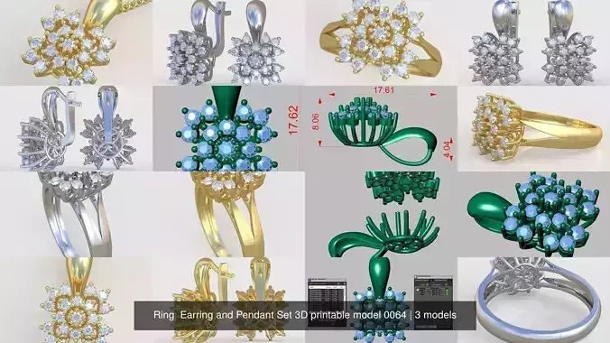 Ring  Earring and Pendant Set 3D printable model 0064