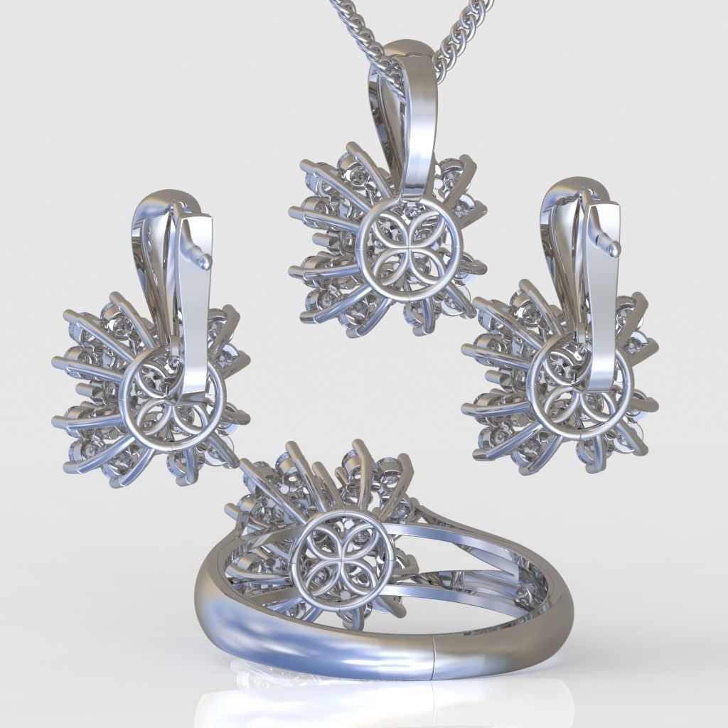 Ring  Earring and Pendant Set 3D printable model 0064 3D Model Collection_9