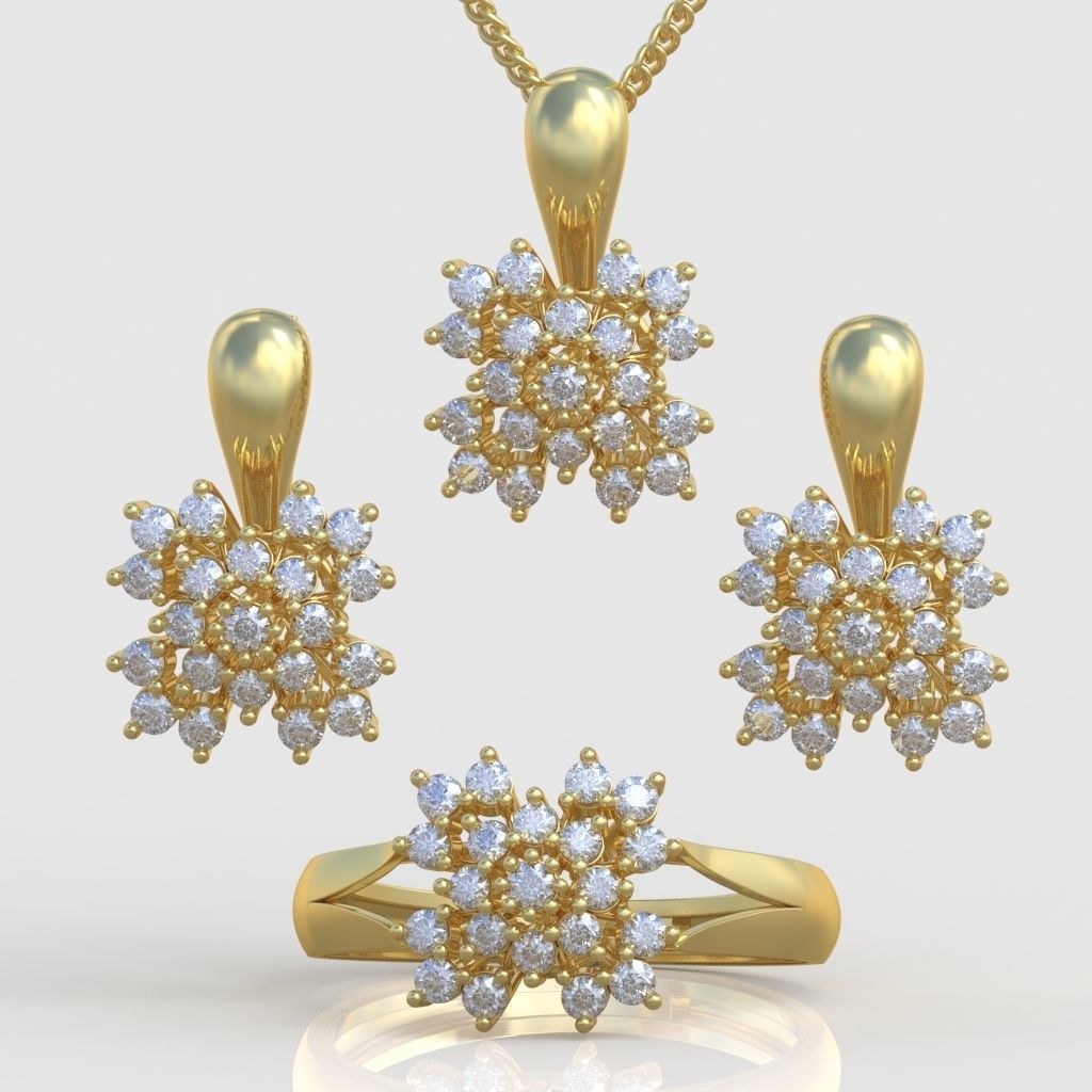 Ring  Earring and Pendant Set 3D printable model 0064 3D Model Collection_3