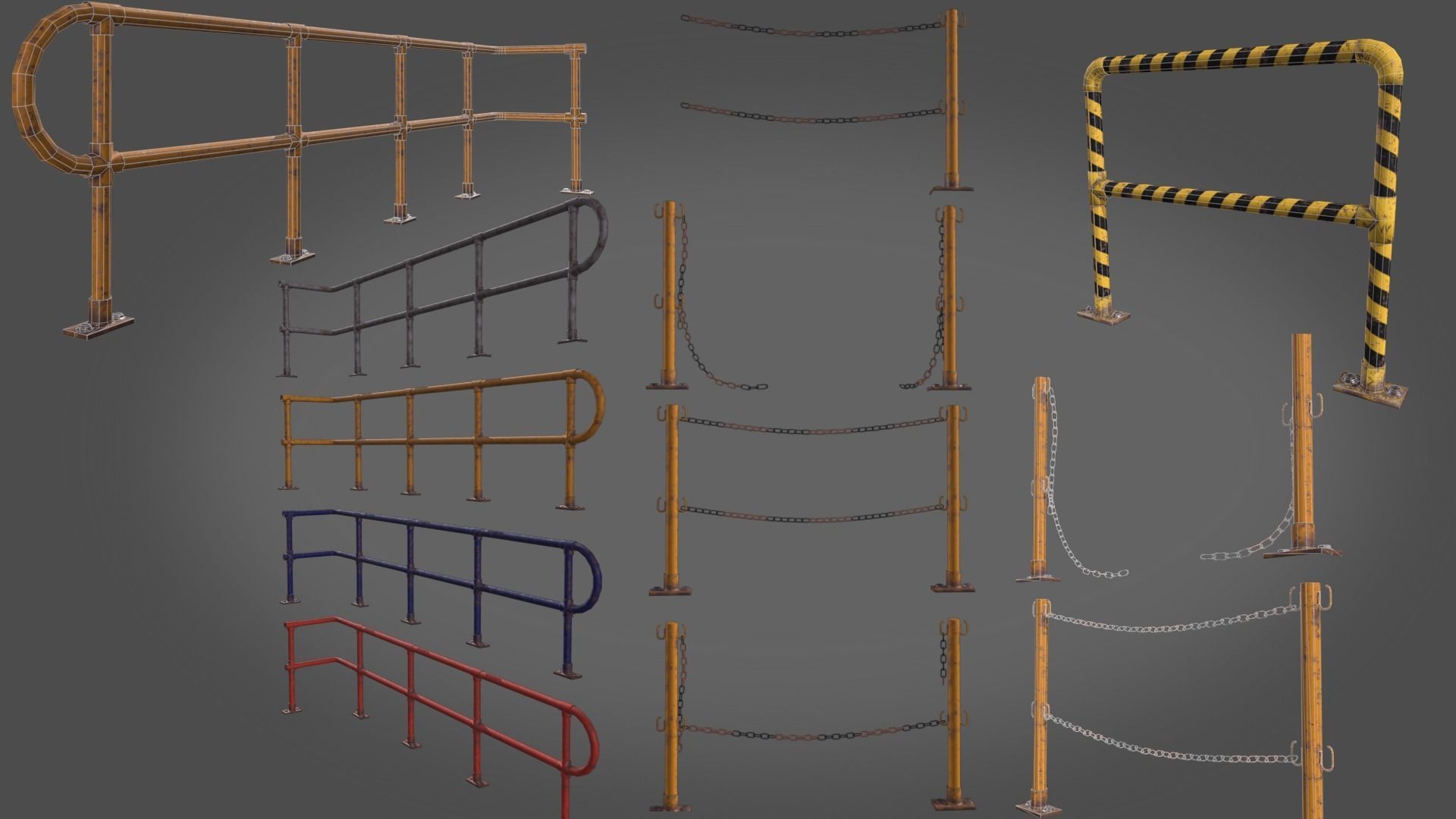 industrial stairs and  handrails pack Low-poly 3D model_3