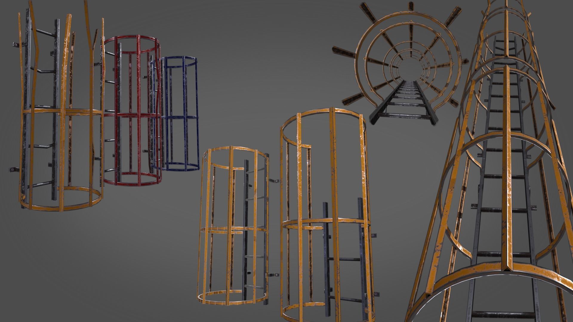 industrial stairs and  handrails pack Low-poly 3D model_7