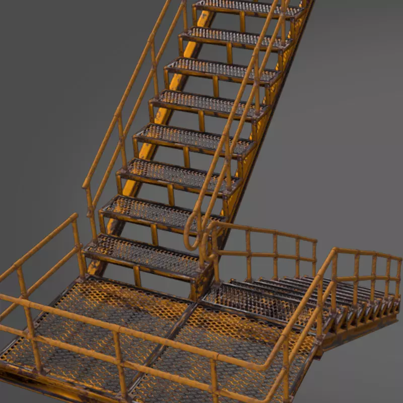 industrial stairs and  handrails pack Low-poly 3D model_0