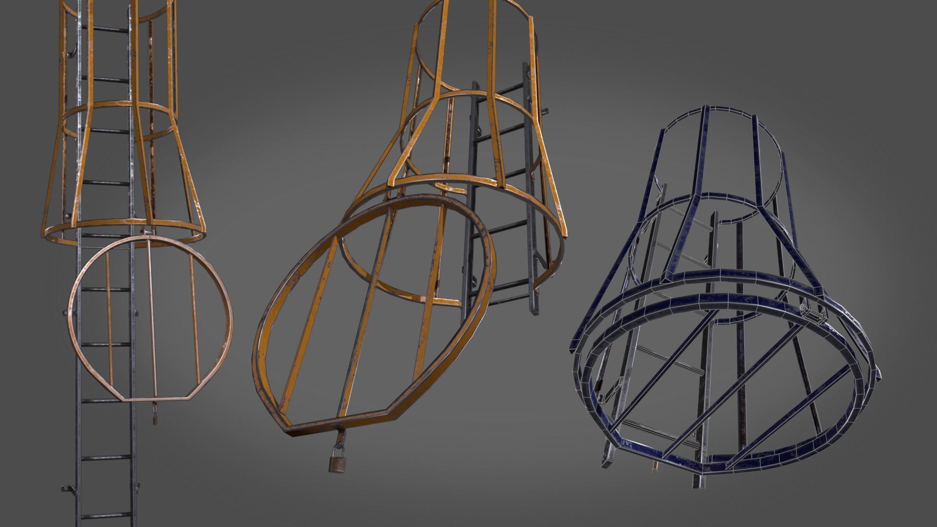 industrial stairs and  handrails pack Low-poly 3D model_6