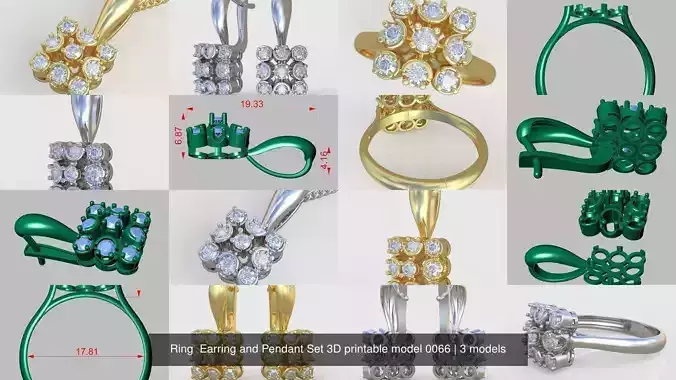 Ring  Earring and Pendant Set 3D printable model 0066