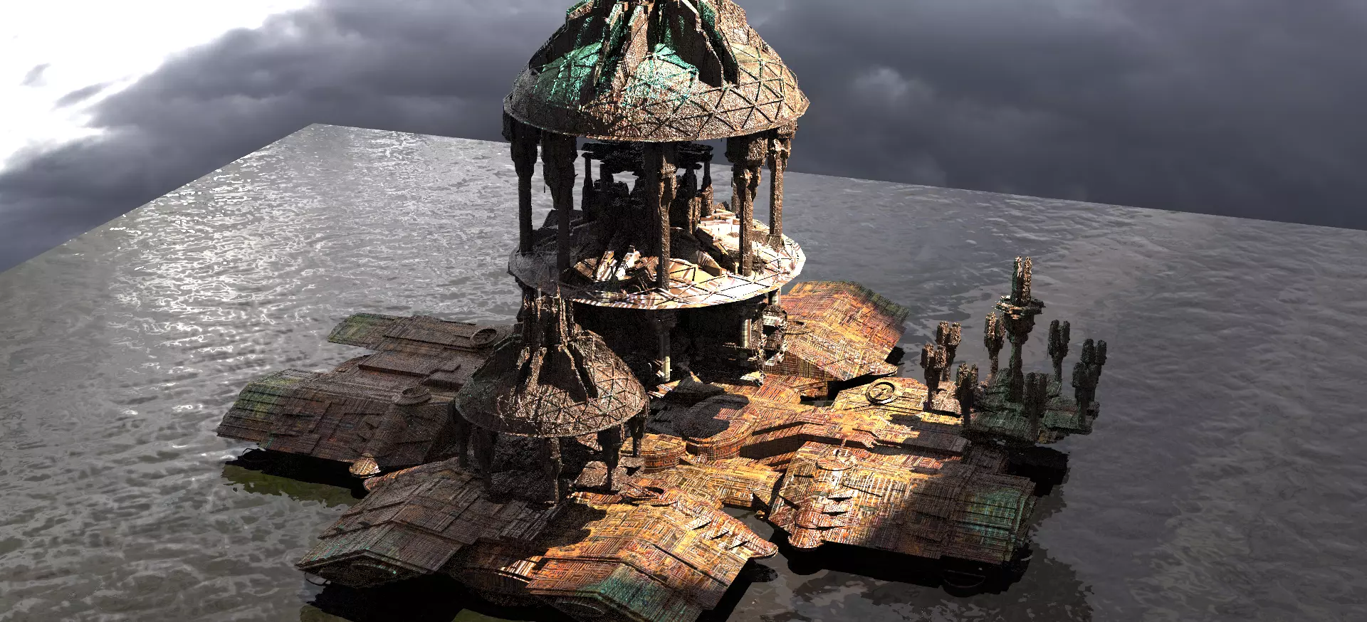 Dark Elven Sci-Fi CityDomes Bases 1 Kitbash  3D model_0