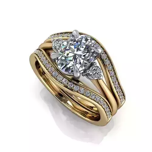 Modern Oval cut engagement ring and wedding band