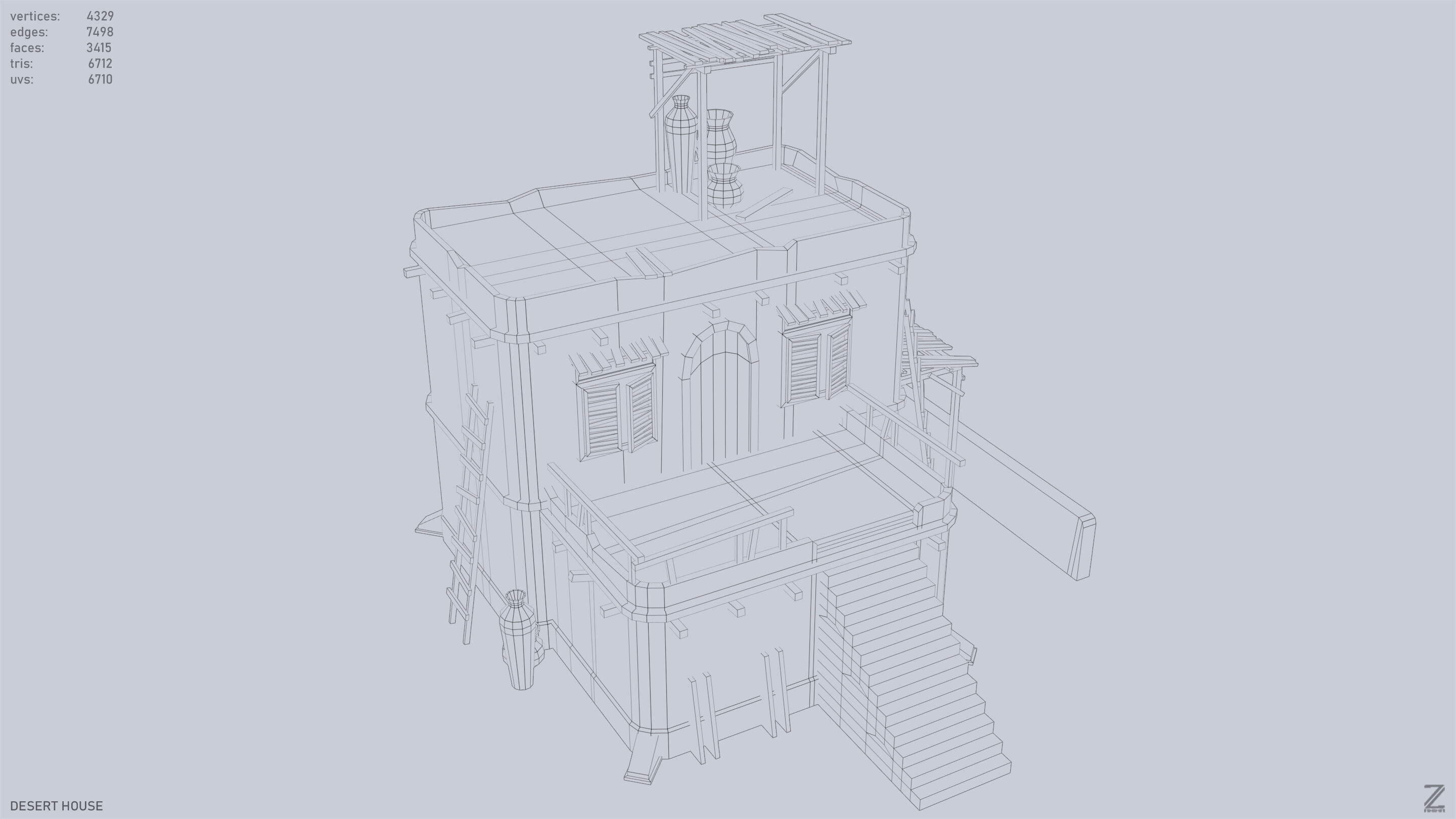 Desert house Low-poly 3D model_13