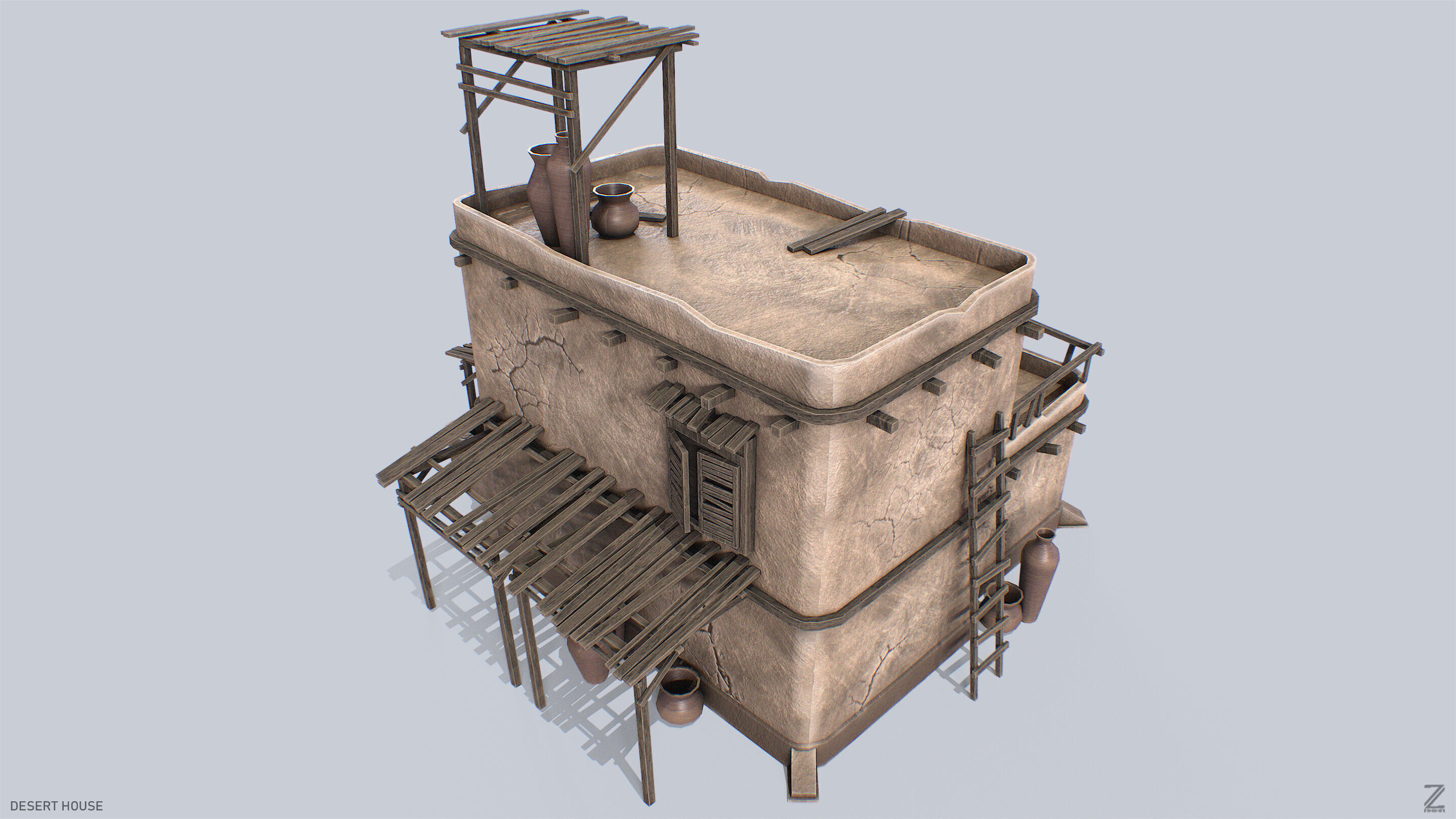 Desert house Low-poly 3D model_5