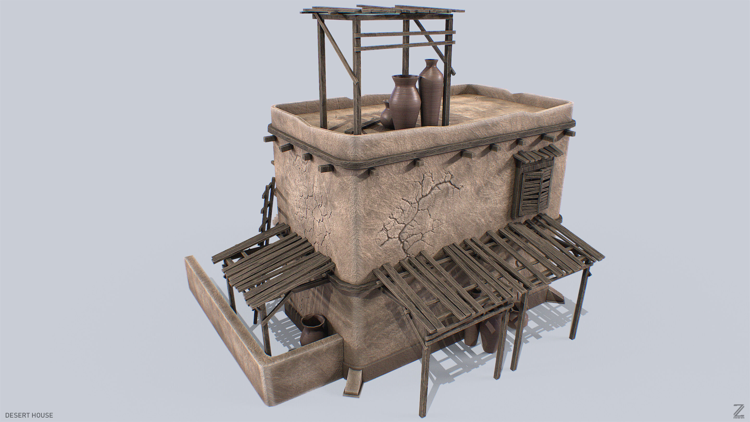 Desert house Low-poly 3D model_2