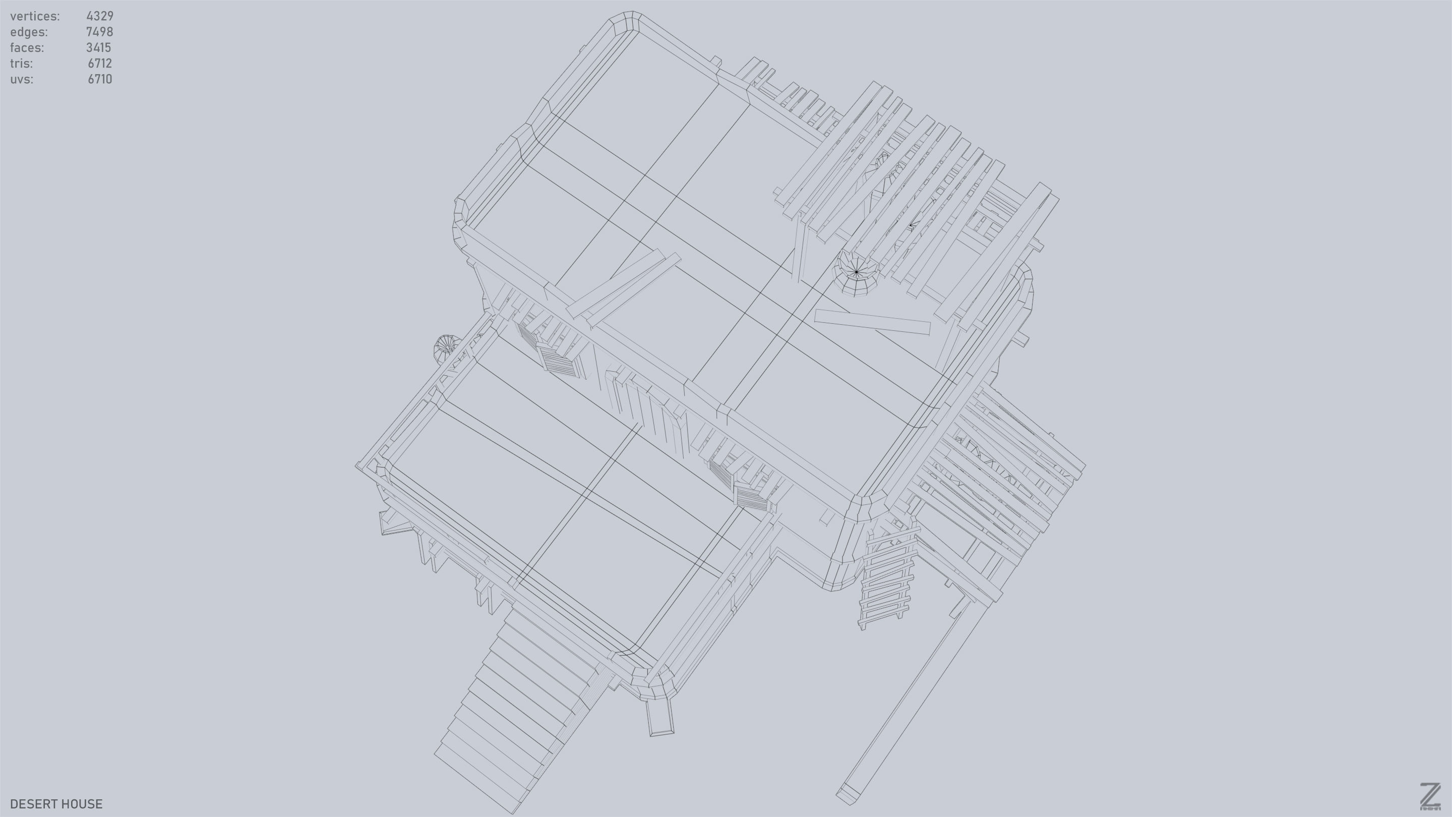 Desert house Low-poly 3D model_14