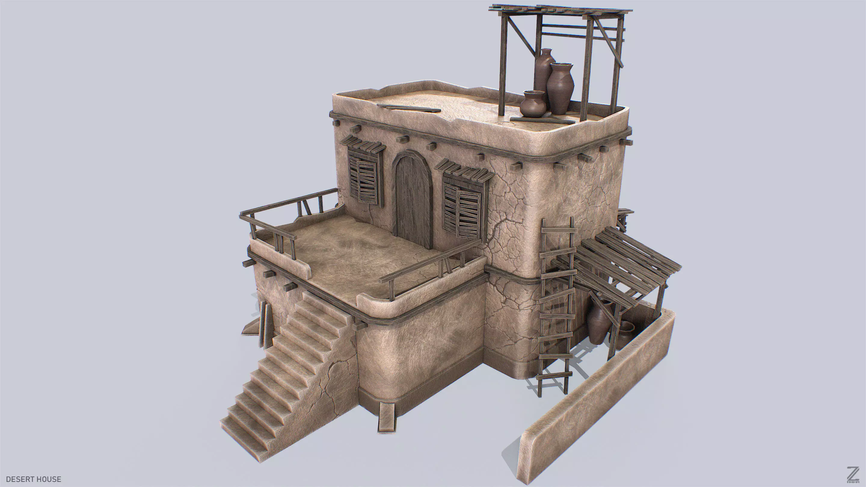 Desert house Low-poly 3D model_0