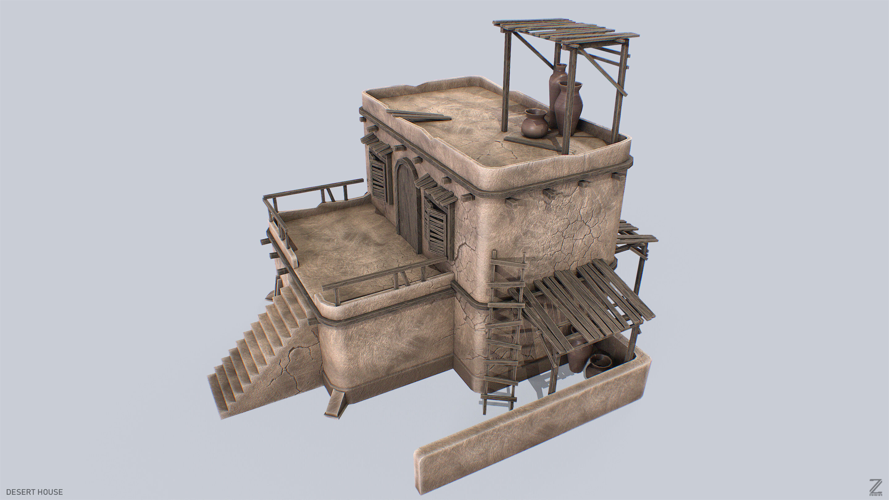 Desert house Low-poly 3D model_4