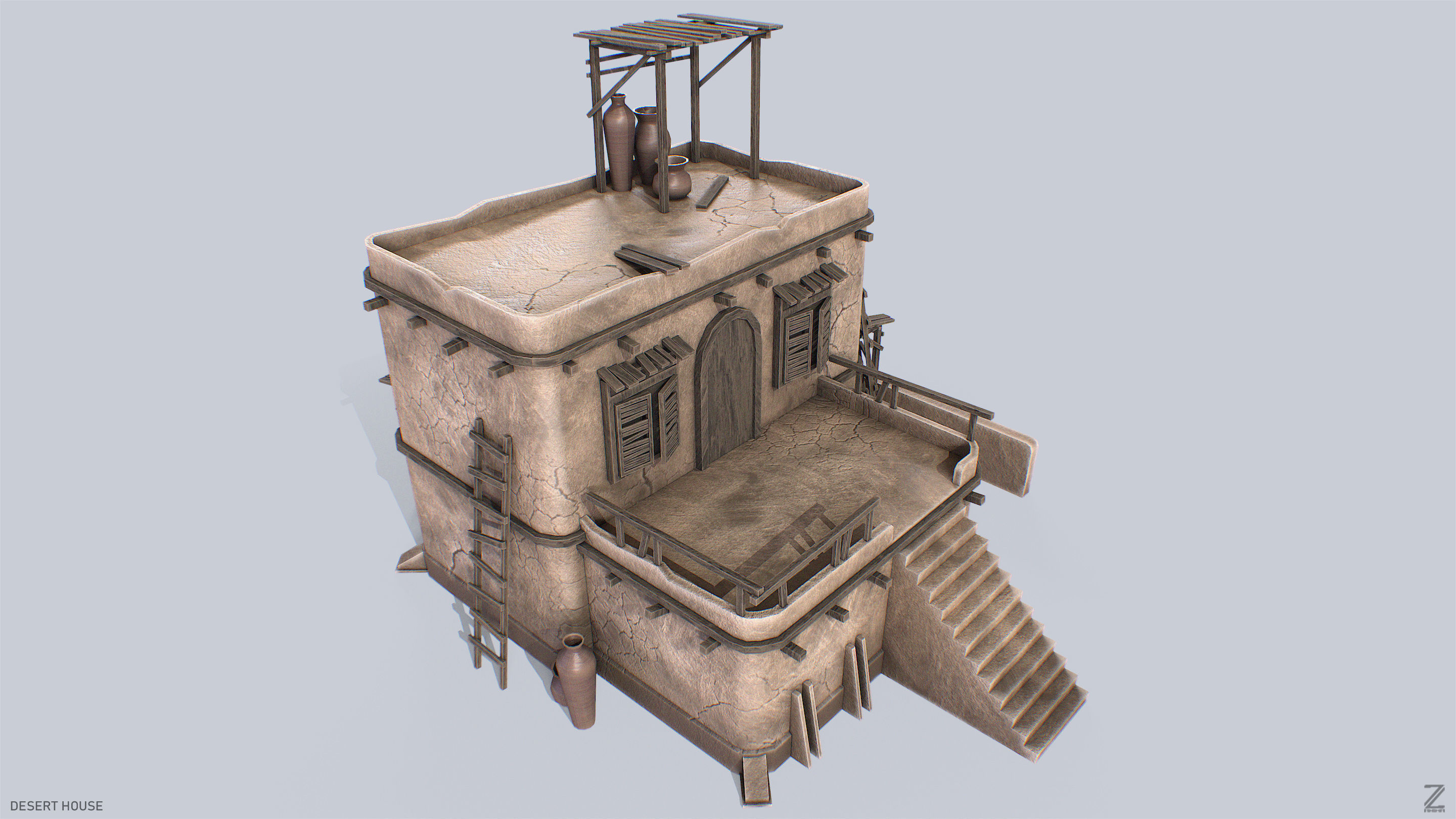 Desert house Low-poly 3D model_6