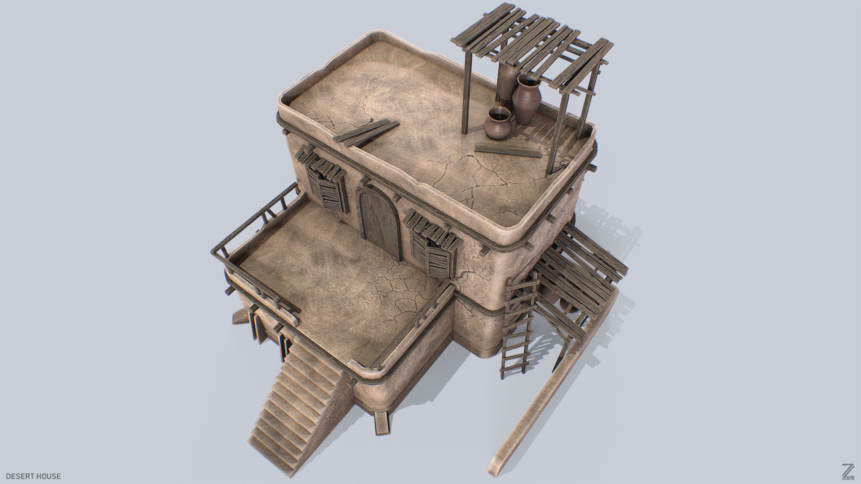 Desert house Low-poly 3D model_8