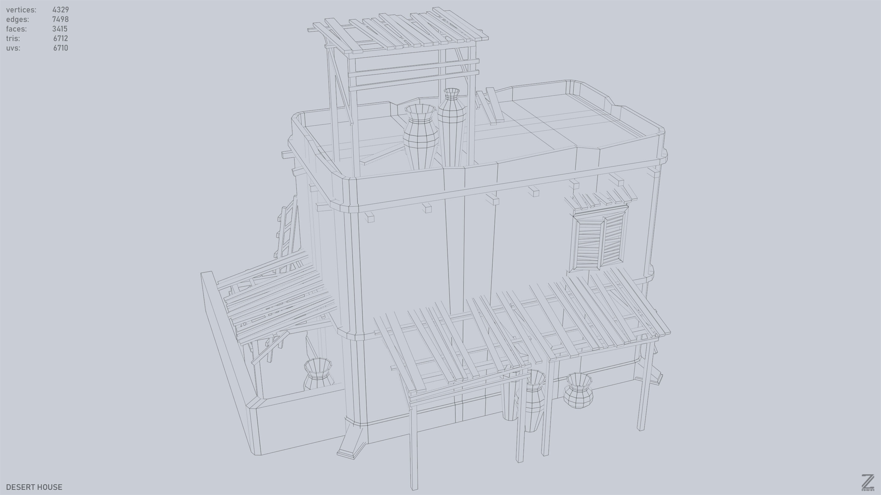 Desert house Low-poly 3D model_11