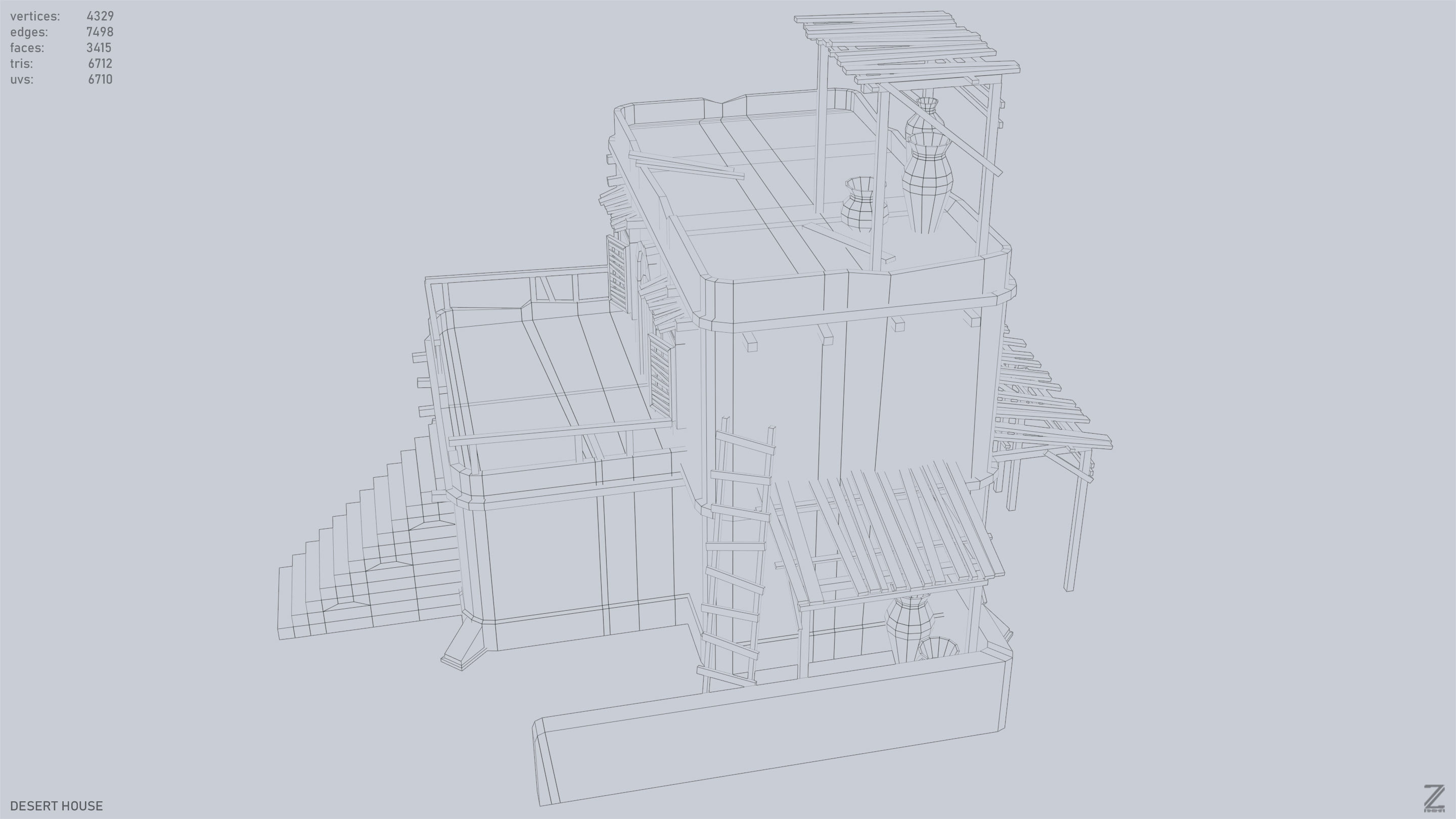 Desert house Low-poly 3D model_10