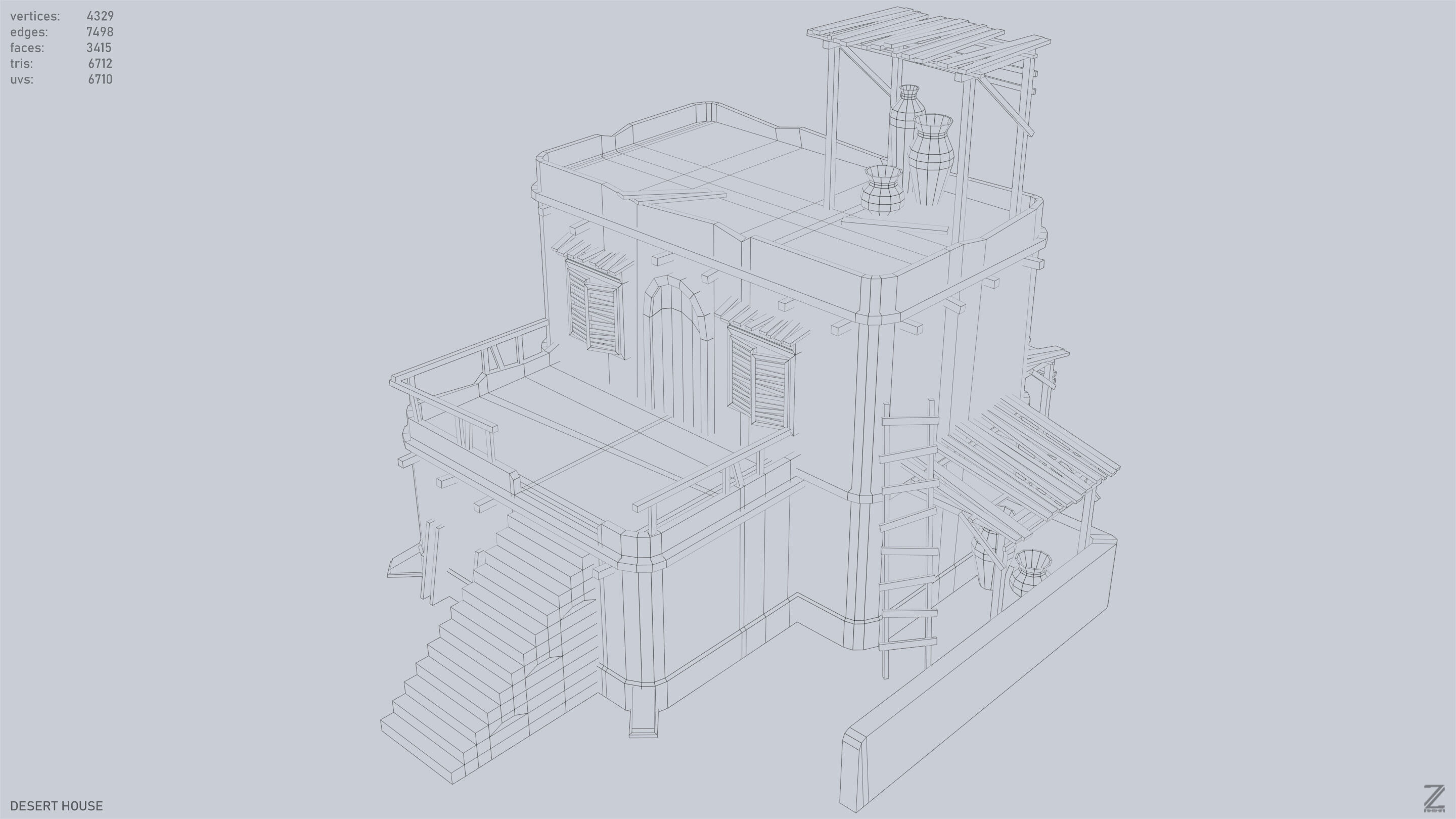Desert house Low-poly 3D model_9