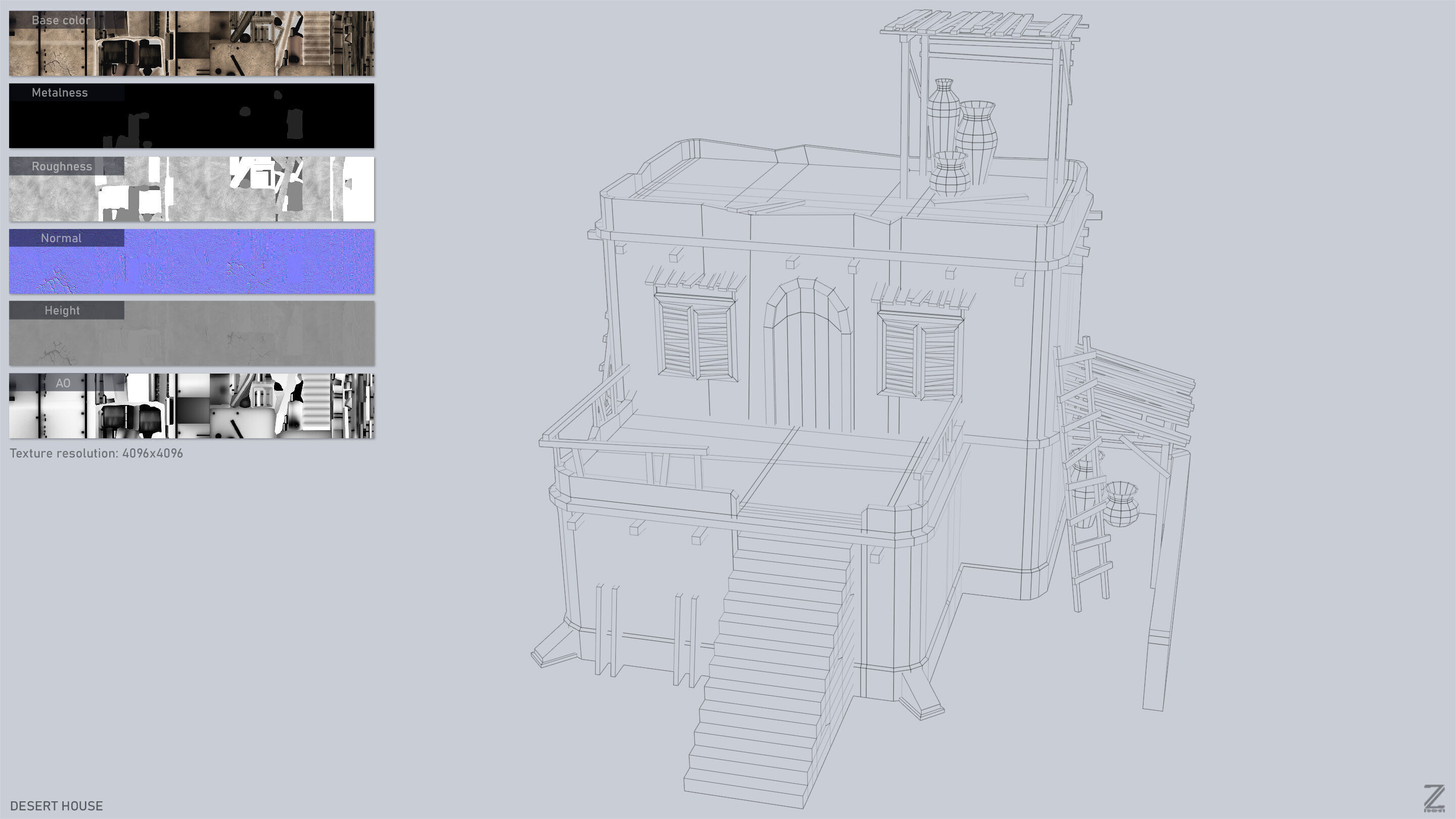 Desert house Low-poly 3D model_3