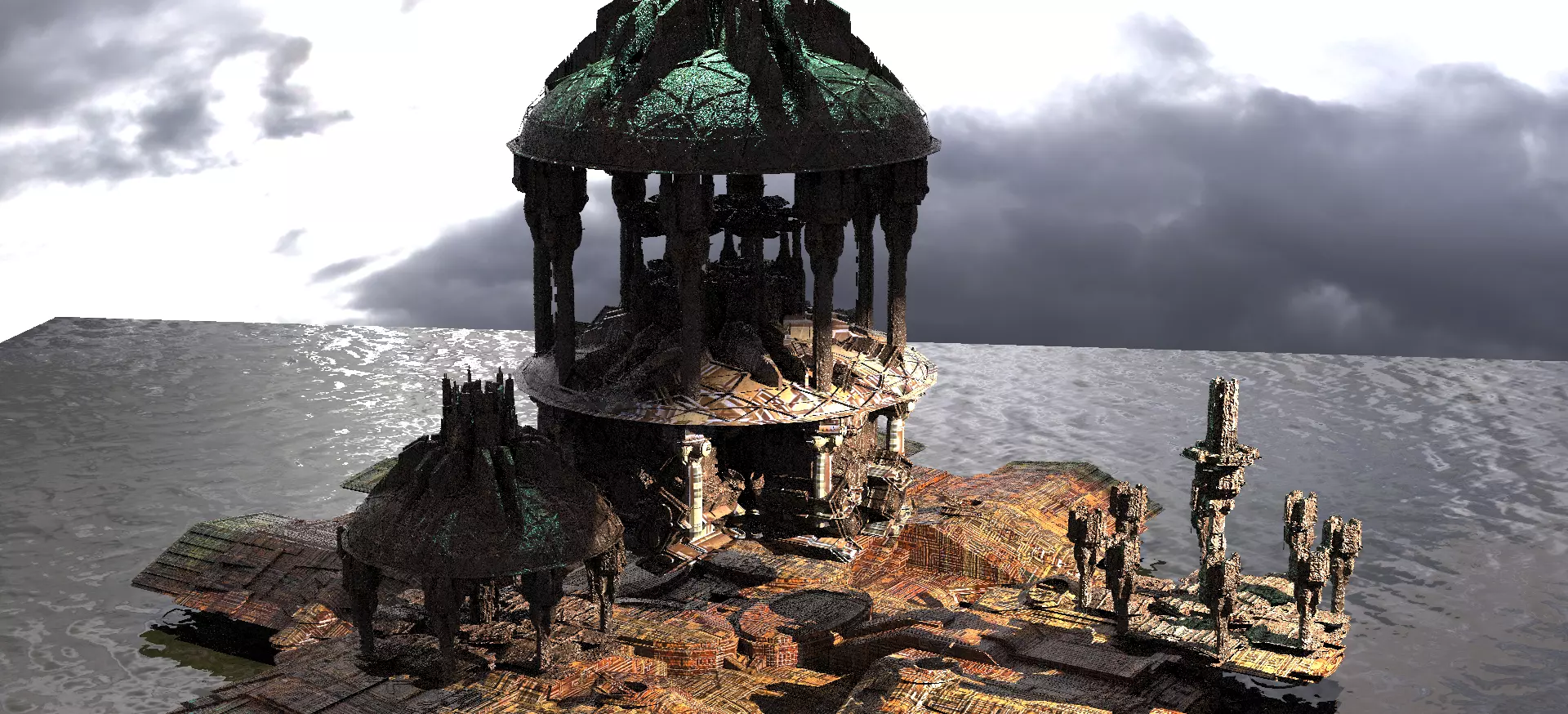 Dark Elven Sci-Fi City Domes Bases 2 Kitbash  3D model_0