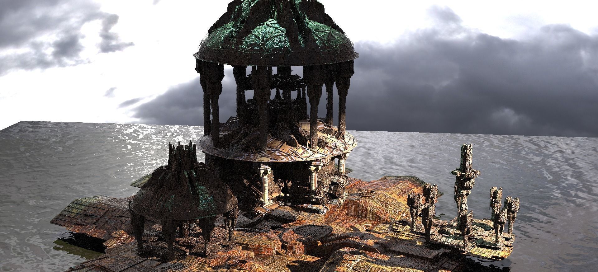 Dark Elven Sci-Fi City Domes Bases 2 Kitbash  3D model_1