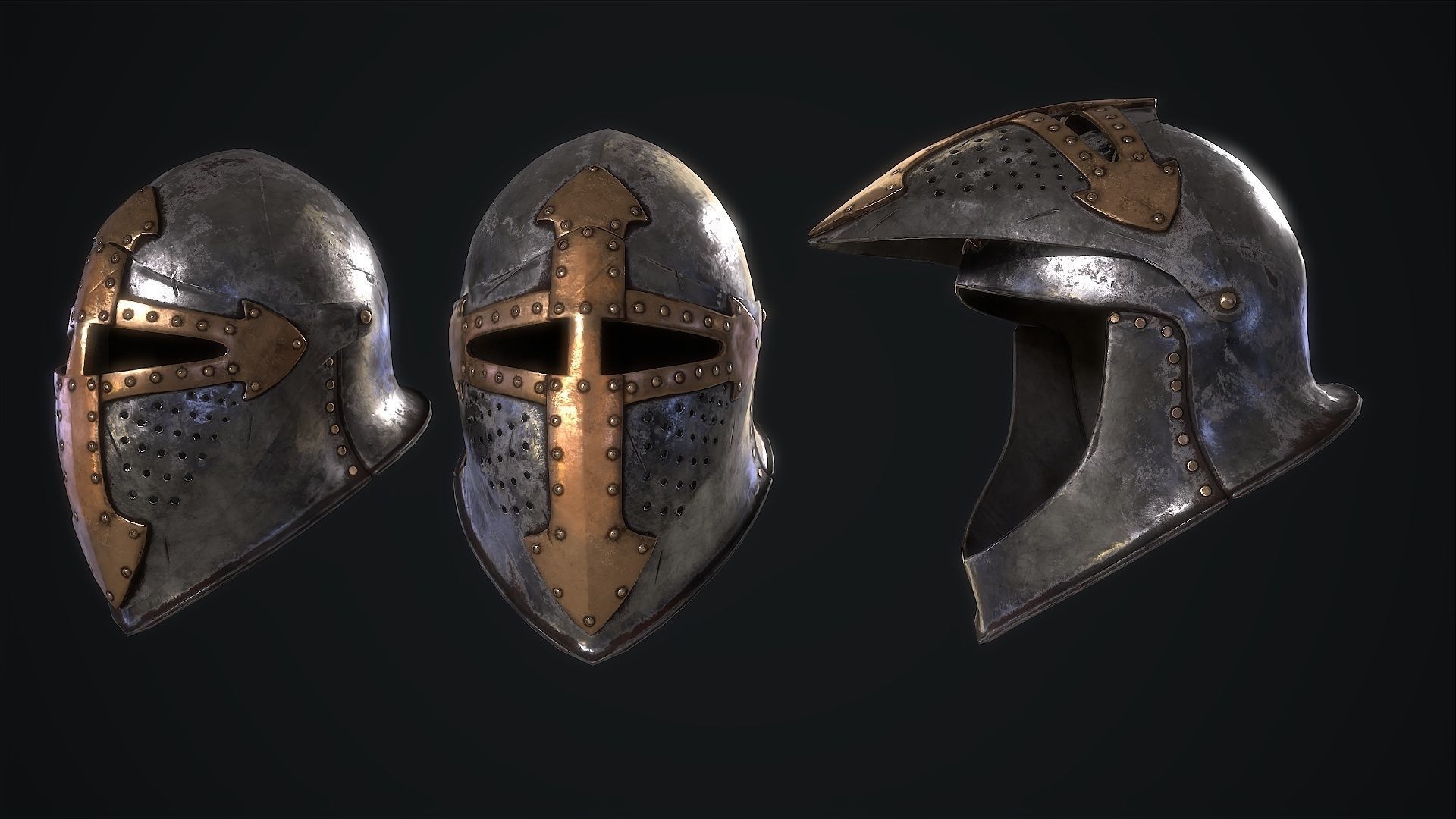 Medieval Helmet Low-poly 3D model_8