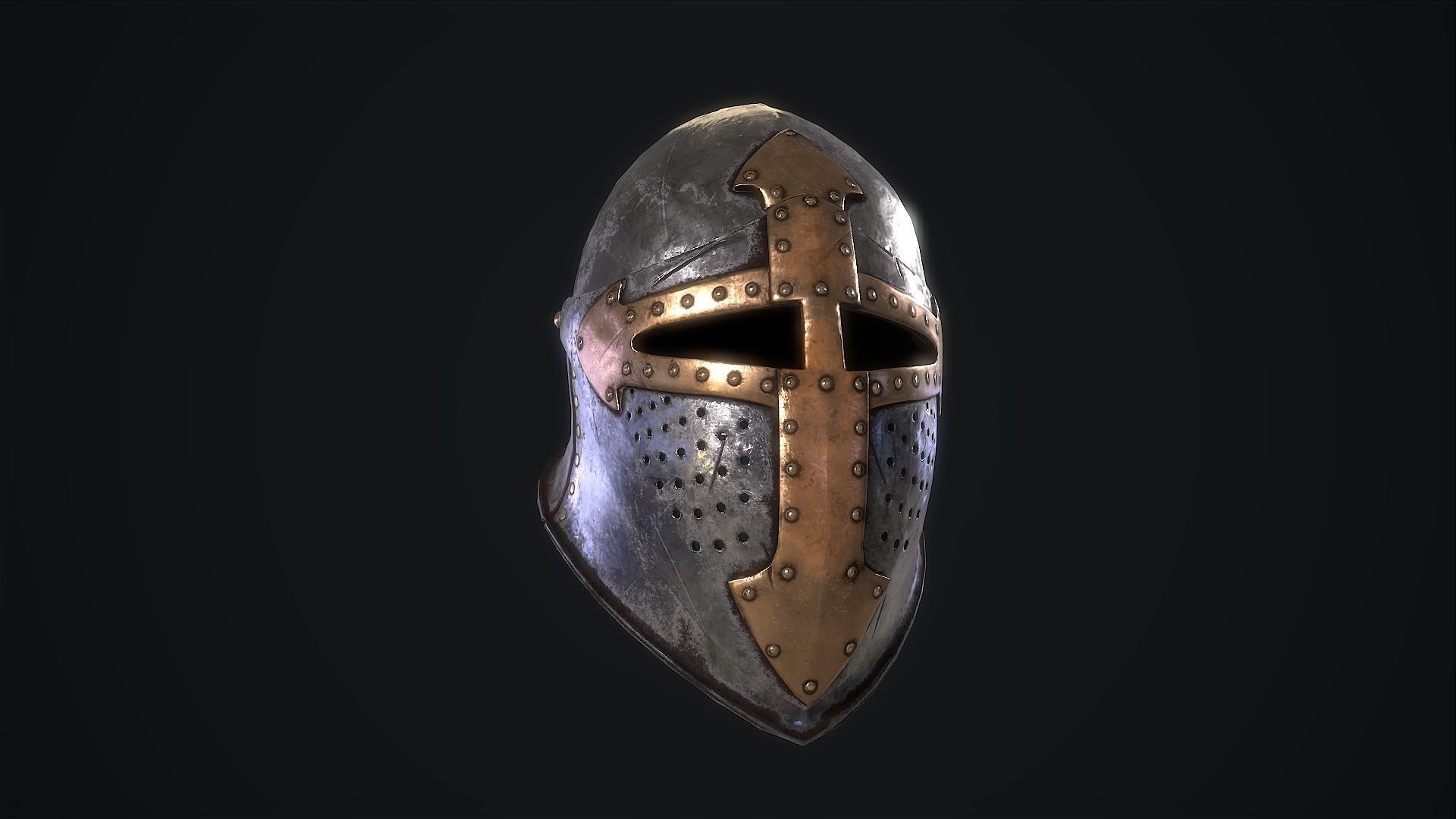 Medieval Helmet Low-poly 3D model_3
