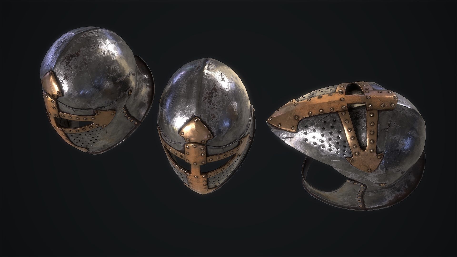 Medieval Helmet Low-poly 3D model_10
