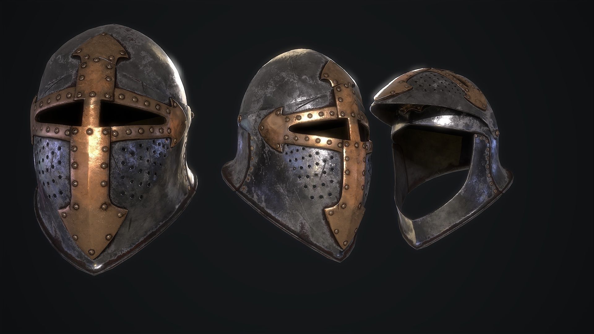Medieval Helmet Low-poly 3D model_9