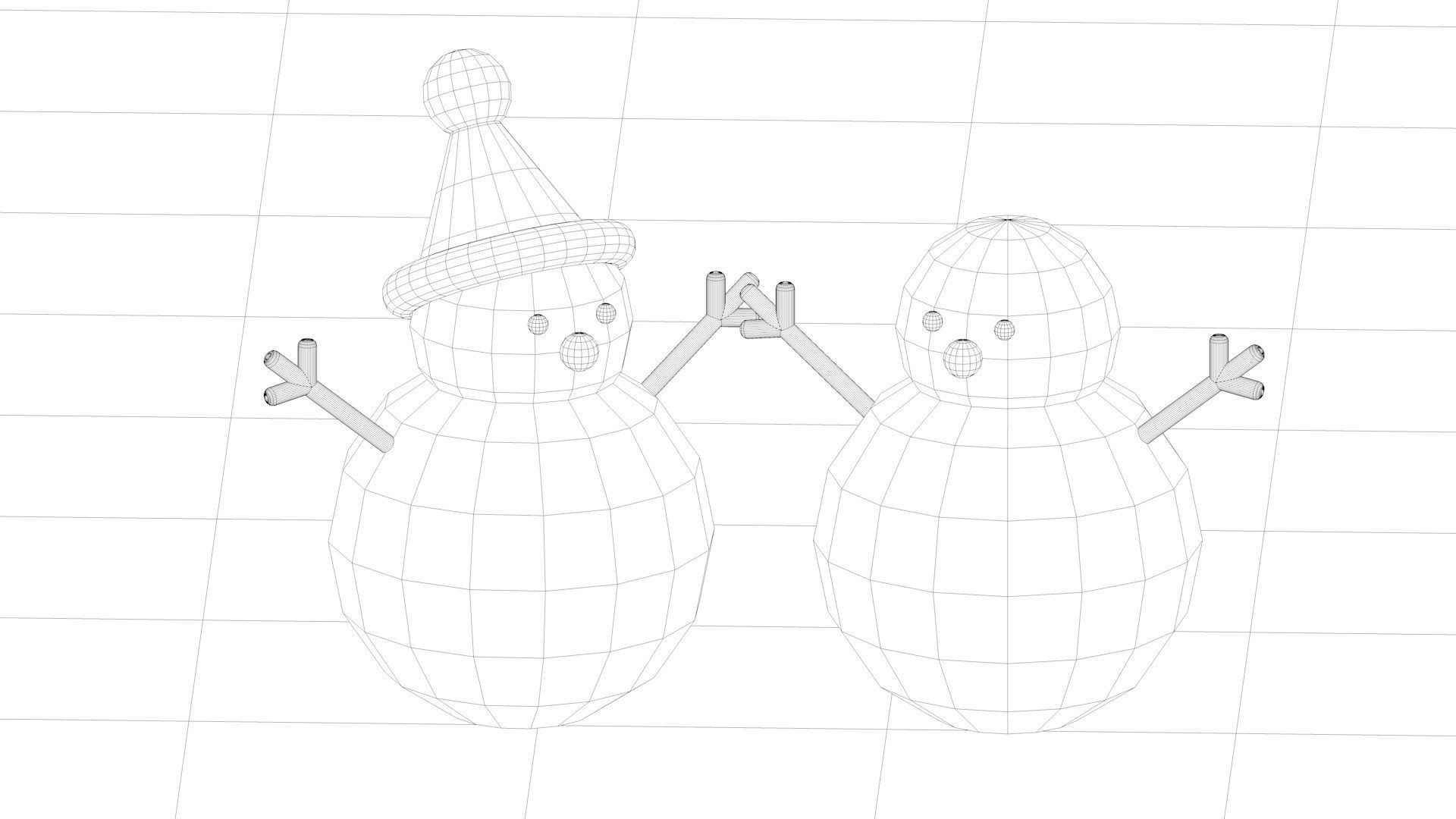 snowman two snowmen in christmas hat 3D model_1