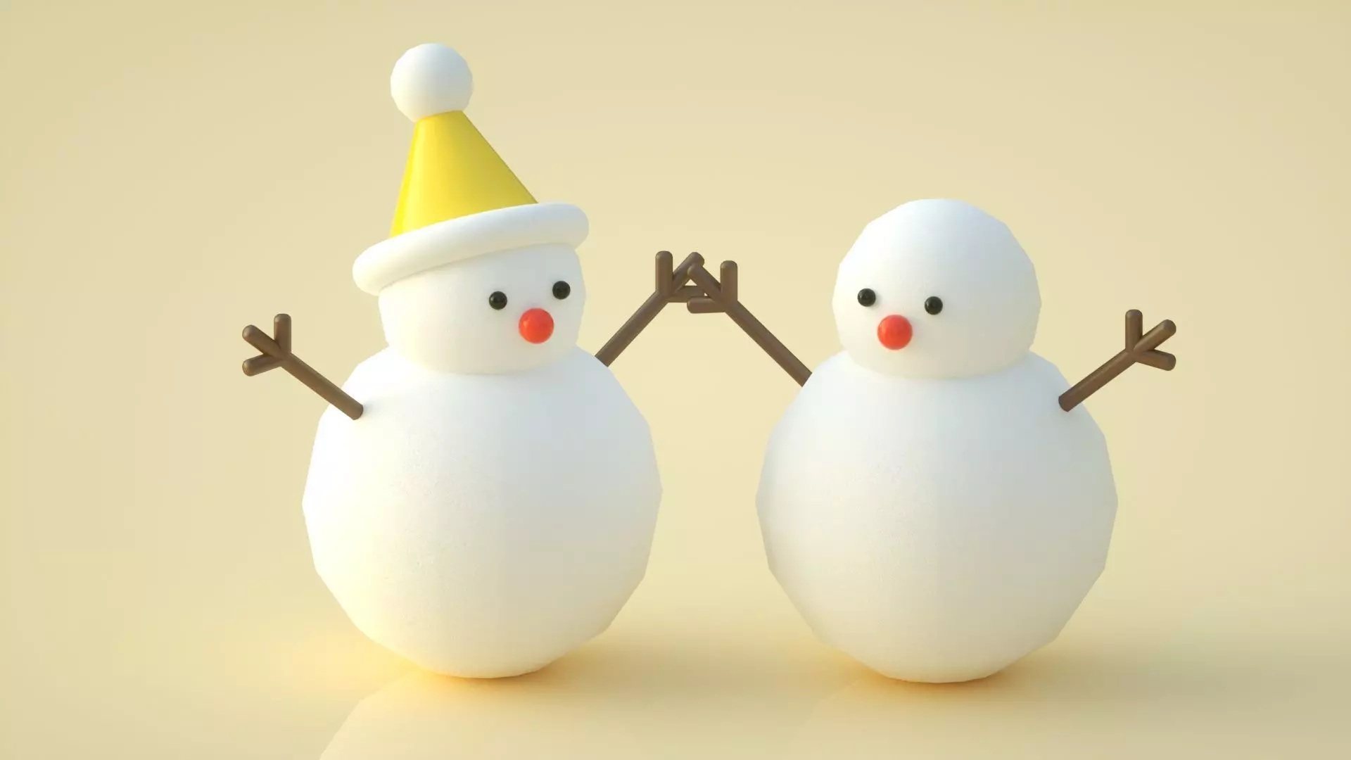 snowman two snowmen in christmas hat 3D model_0
