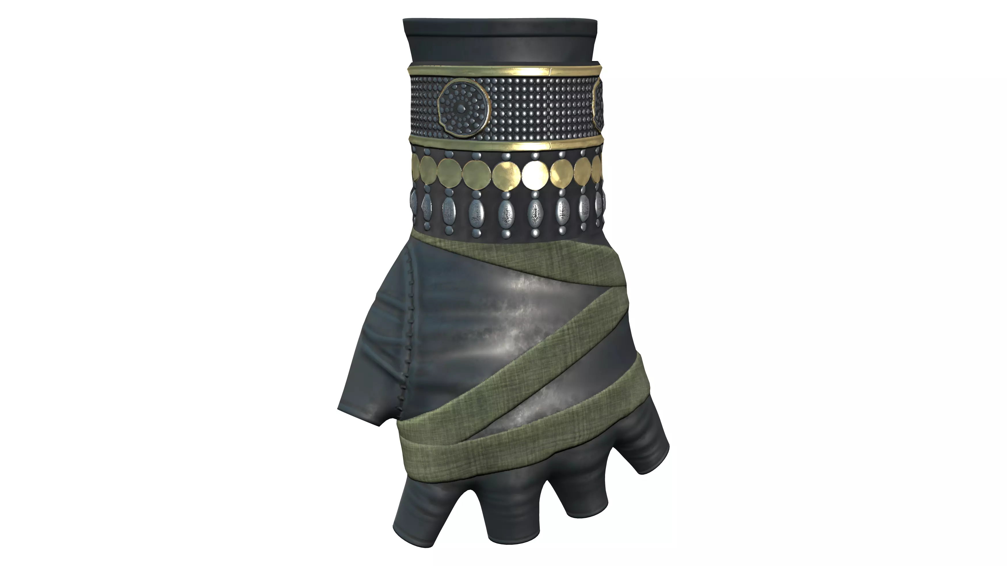 Fingerless Gloves With Decorated Wrist Guard and Wrap Low-poly 3D model