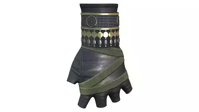 Fingerless Gloves With Decorated Wrist Guard and Wrap