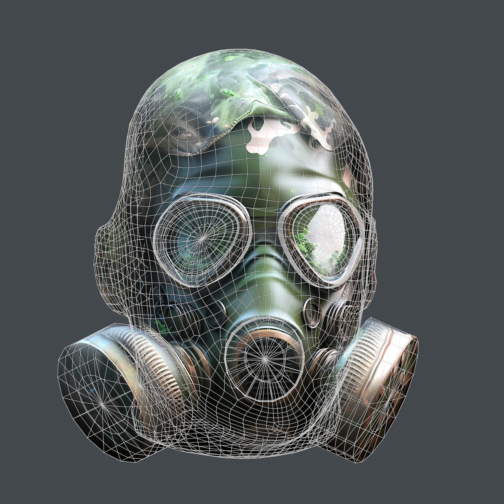 Gas mask helmet 3d model military combat fantasy cyborg Low-poly 3D model_8