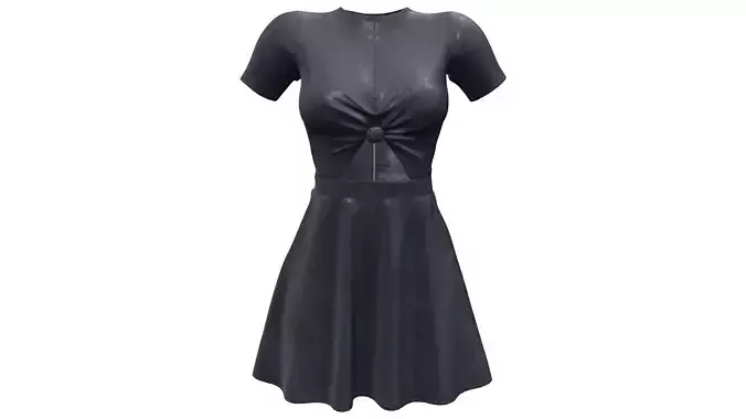 Black Leather Knot-topped Front Cutout Dress